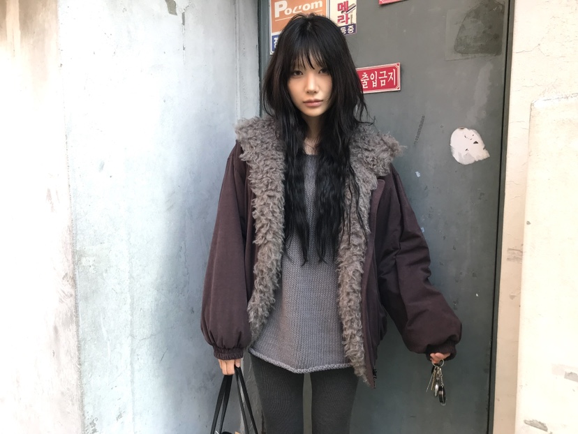 OVERK韓國代購26秋冬毛領立領寬松短款夾克毛領可拆可拆卸口袋OVERK夾克