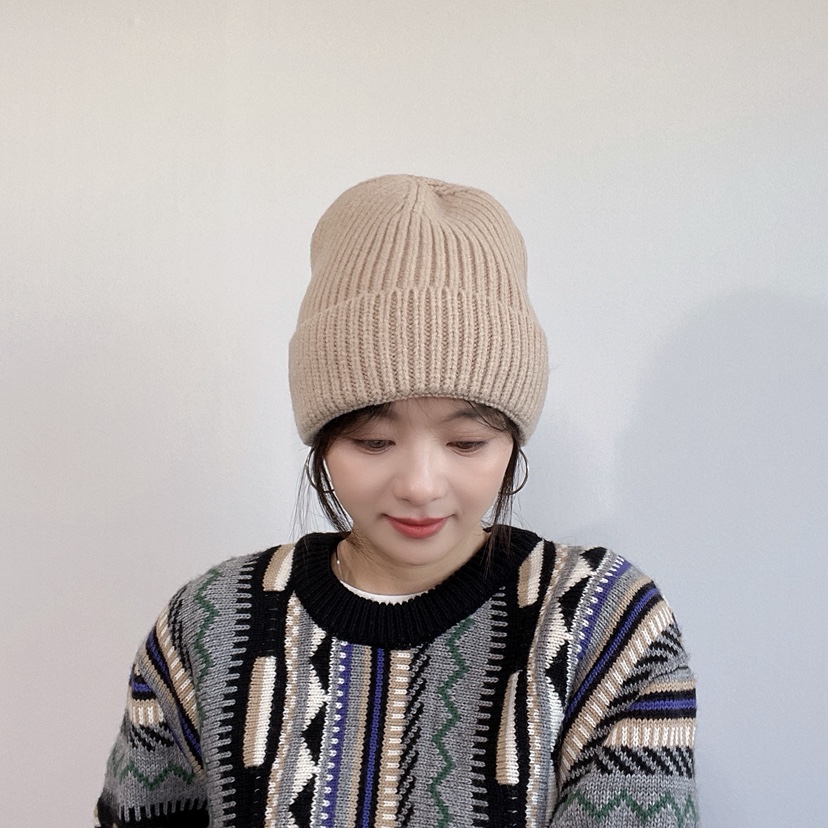 LOVELY HAT東大門實拍26秋冬豎坑條針織卷邊毛線帽帽子LOVELY HAT帽子