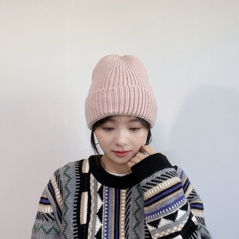 LOVELY HAT東大門實拍26秋冬豎坑條針織卷邊毛線帽帽子LOVELY HAT帽子