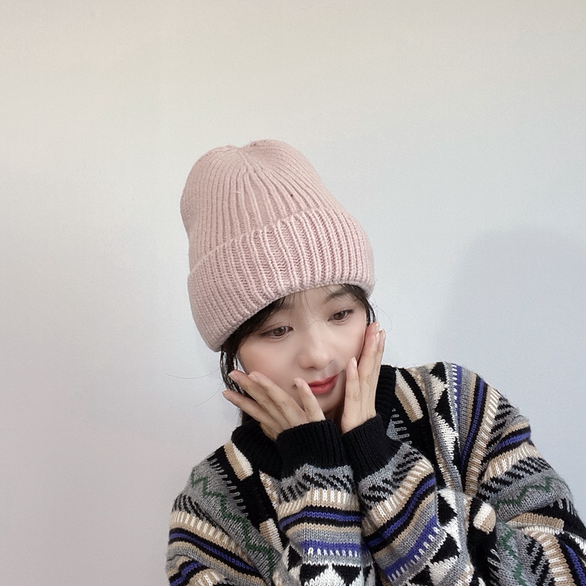 LOVELY HAT東大門實拍26秋冬豎坑條針織卷邊毛線帽帽子LOVELY HAT帽子