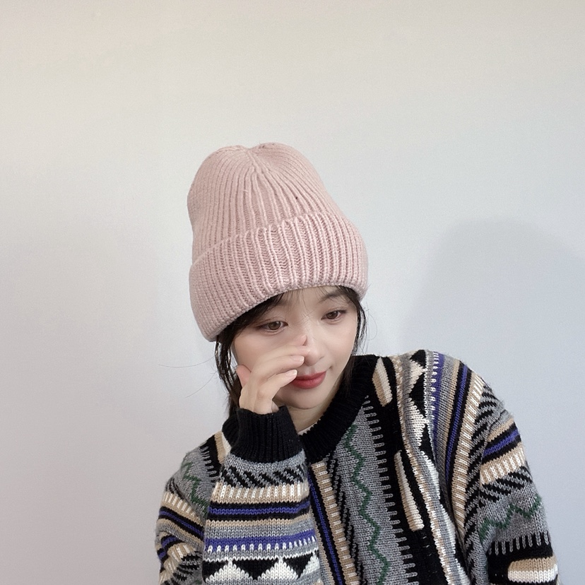 LOVELY HAT東大門實拍26秋冬豎坑條針織卷邊毛線帽帽子LOVELY HAT帽子