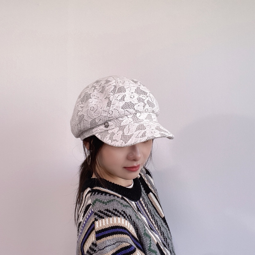 LOVELY HAT韓國直郵26秋冬蕾絲鴨嘴帽 精致甜美風帽子可調節蕾LOVELY HAT帽子