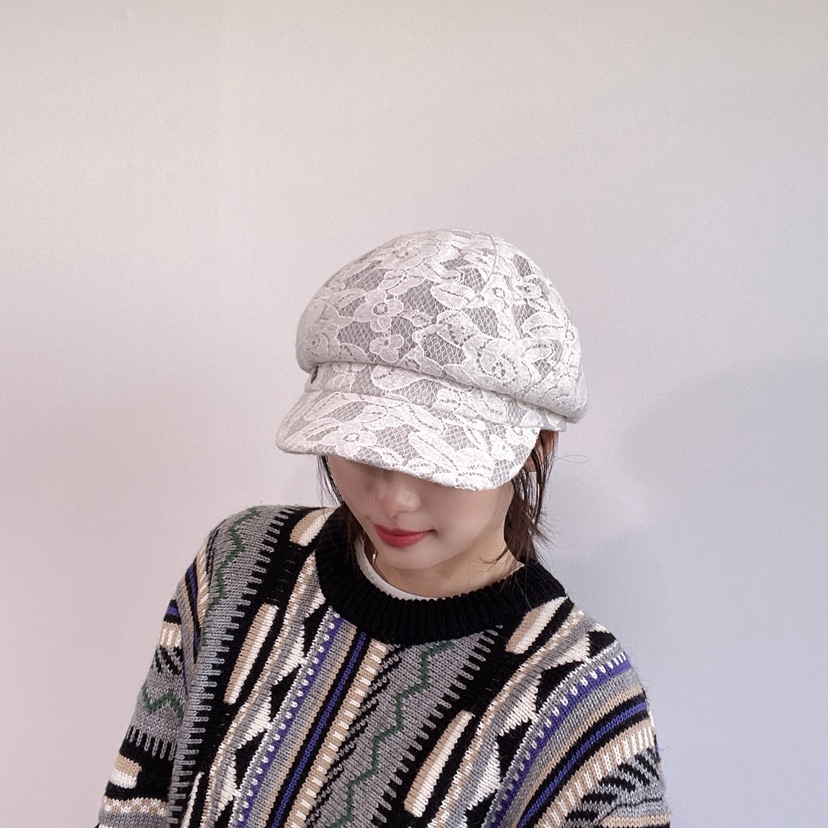 LOVELY HAT韓國直郵26秋冬蕾絲鴨嘴帽 精致甜美風帽子可調節蕾LOVELY HAT帽子