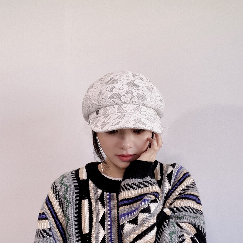 LOVELY HAT韓國直郵26秋冬蕾絲鴨嘴帽 精致甜美風帽子可調節蕾LOVELY HAT帽子