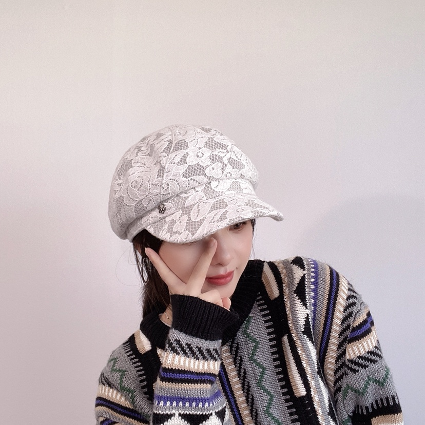 LOVELY HAT韓國直郵26秋冬蕾絲鴨嘴帽 精致甜美風帽子可調節蕾LOVELY HAT帽子