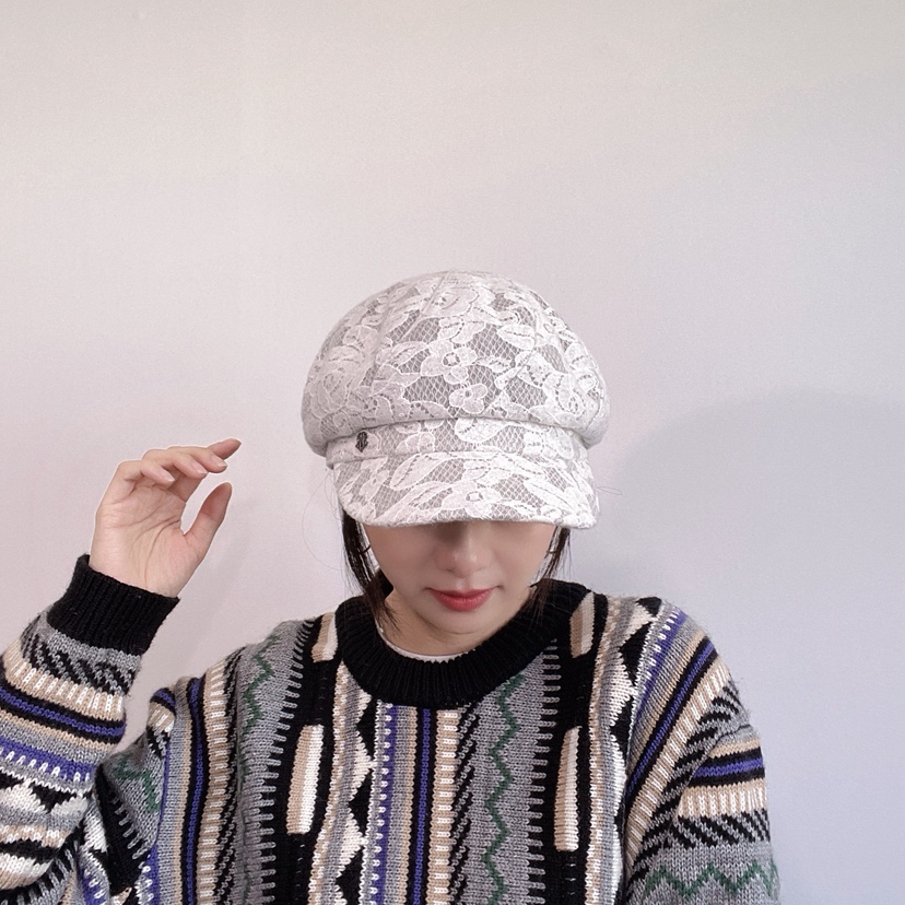 LOVELY HAT韓國直郵26秋冬蕾絲鴨嘴帽 精致甜美風帽子可調節蕾LOVELY HAT帽子