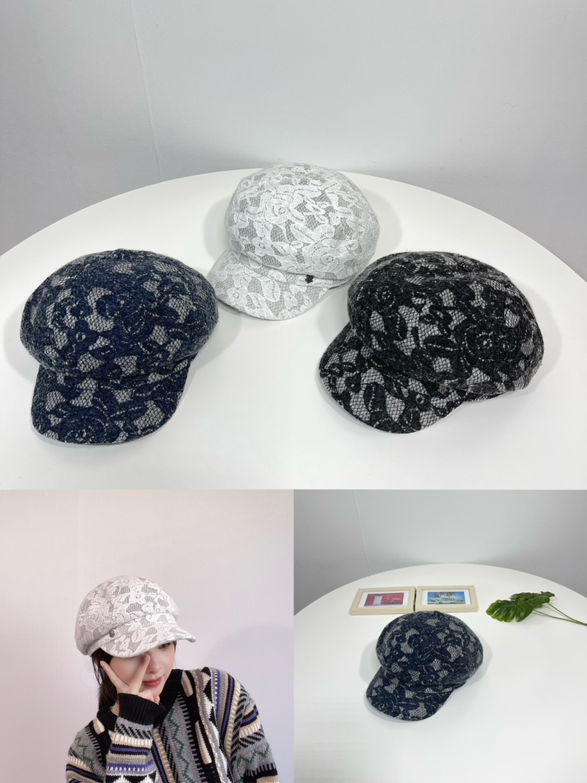 LOVELY HAT韓國直郵26秋冬蕾絲鴨嘴帽 精致甜美風帽子可調節蕾LOVELY HAT帽子