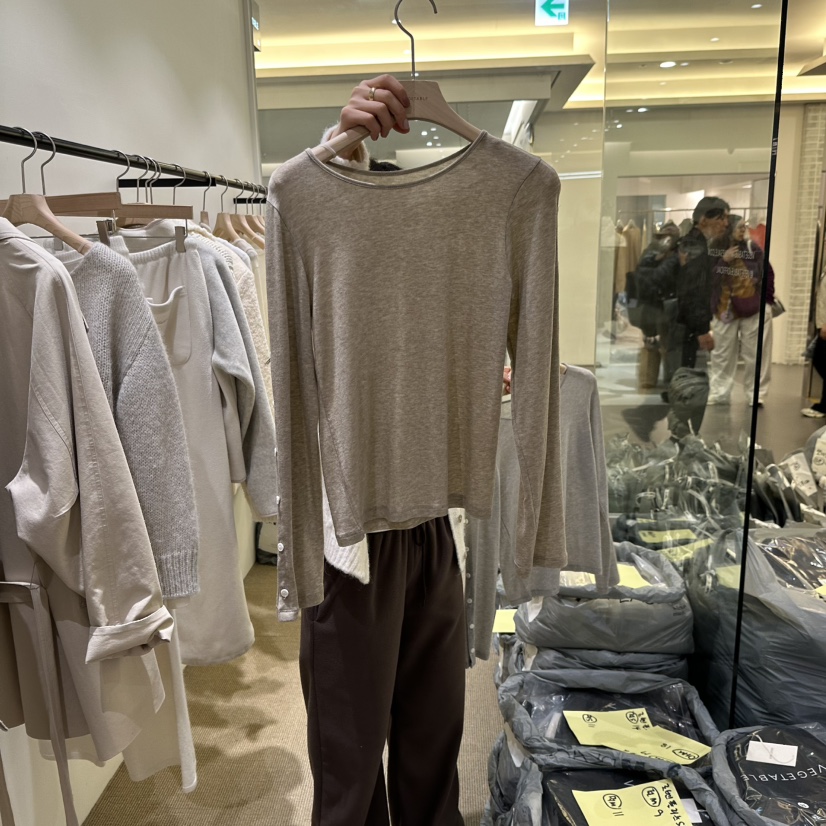VEGETABLE韓國代購26秋冬圓領紐扣長袖T恤圓領寬松紐扣VEGETABLE長袖T恤圖色2