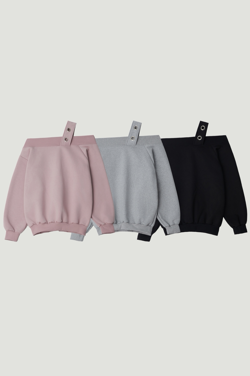 JENNIE/VENEFIT韓國代購26秋冬露肩個性衛衣落肩露肩寬松羅紋JENNIE/VENEFIT衛衣