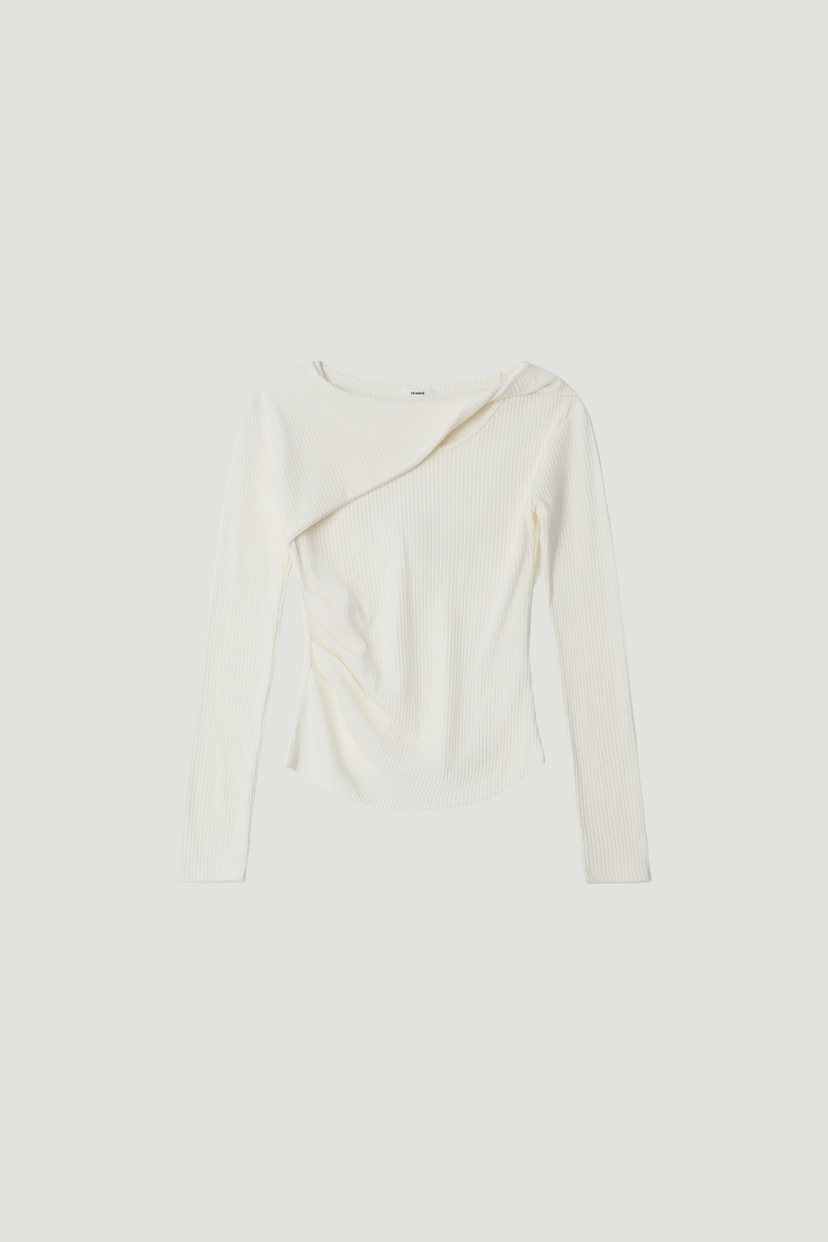 JENNIE/VENEFIT韓國直郵26秋冬斜肩扭褶針織衫襯衫蕾絲衫修身JENNIE/VENEFIT襯衫/蕾絲衫圖色3