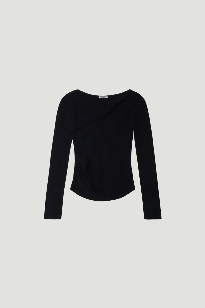 JENNIE/VENEFIT韓國直郵26秋冬斜肩扭褶針織衫襯衫蕾絲衫修身JENNIE/VENEFIT襯衫/蕾絲衫圖色4