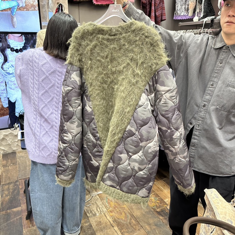 CLODE韓國代購26秋冬毛絨拼接衍縫棉服短款棉服單排扣V領口袋CLODE短款棉服