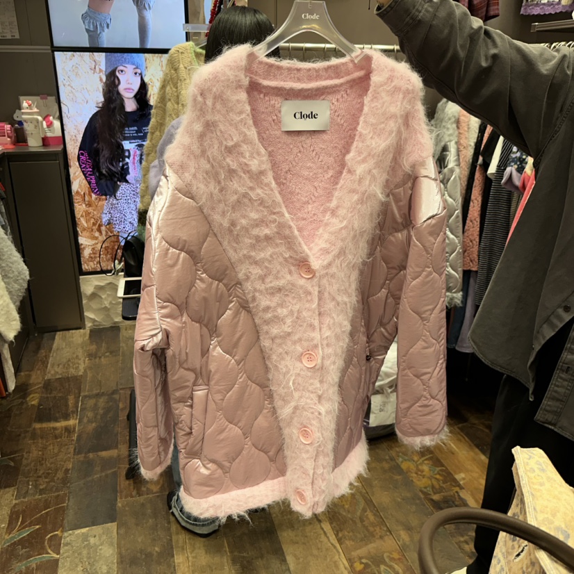 CLODE韓國代購26秋冬毛絨拼接衍縫棉服短款棉服單排扣V領口袋CLODE短款棉服圖色1