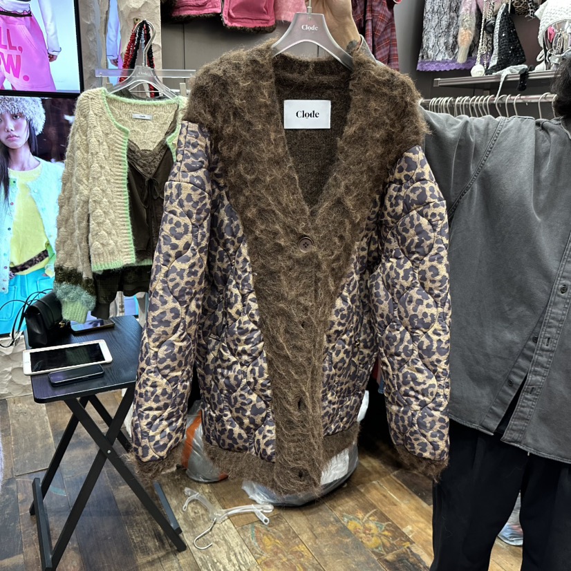CLODE韓國代購26秋冬毛絨拼接衍縫棉服短款棉服單排扣V領口袋CLODE短款棉服圖色3