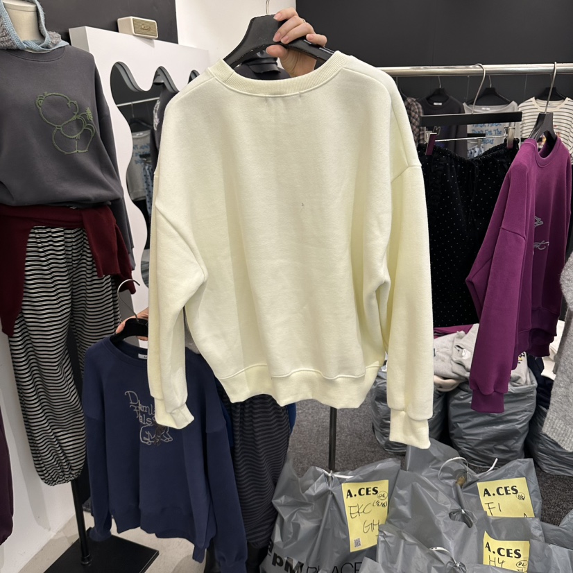 A.CES韓國代購26秋冬圓領刺繡落肩衛衣落肩寬松羅紋A.CES衛衣