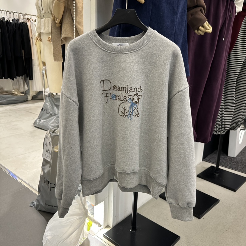 A.CES韓國代購26秋冬圓領刺繡落肩衛衣落肩寬松羅紋A.CES衛衣圖色2