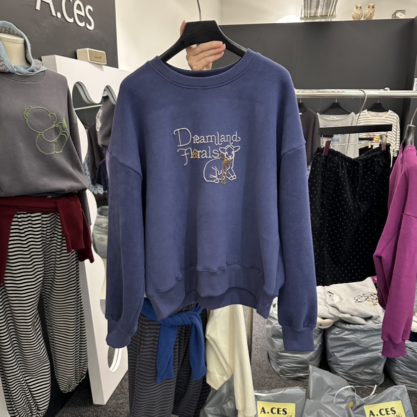 A.CES韓國代購26秋冬圓領刺繡落肩衛衣落肩寬松羅紋A.CES衛衣圖色3