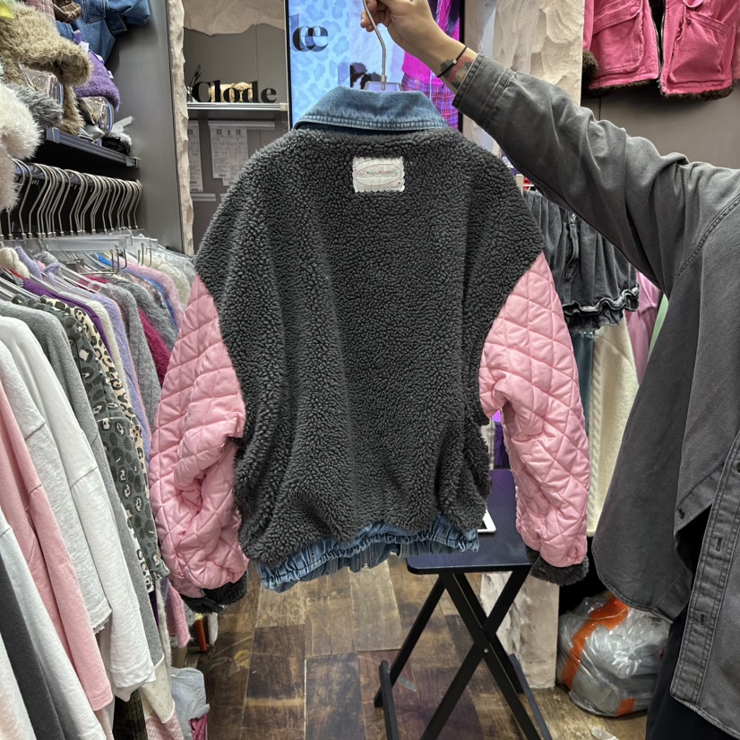 CLODE韓國直郵26秋冬拼接絎縫棉服外套短款棉服拉鏈開合口袋翻CLODE短款棉服