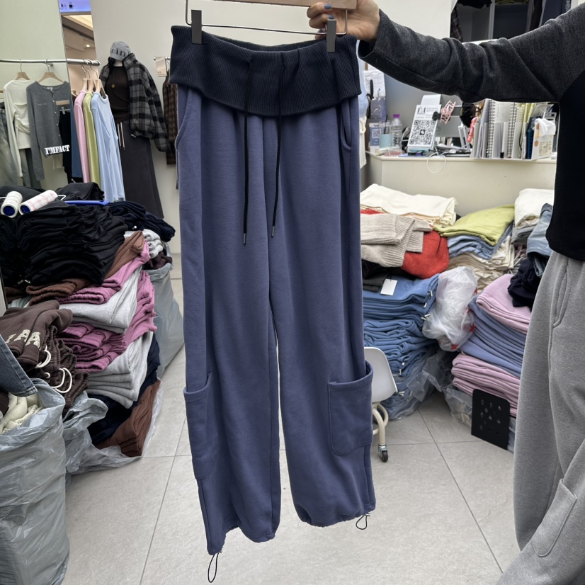 I MFACT東大門代購26秋冬拼接腰頭工裝休閑褲抽繩I MFACT休閑褲圖色1