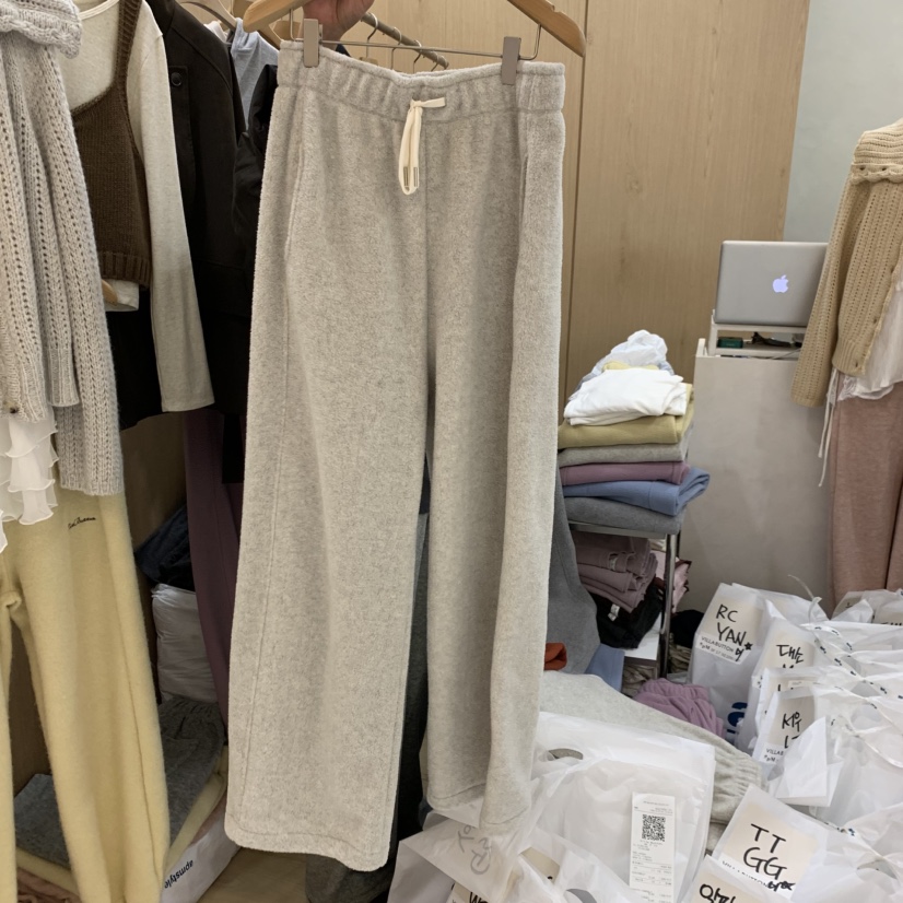 VILLA BUTTON韓國直郵26秋冬蓬松搖粒絨束腳休閑褲可調節口袋VILLA BUTTON休閑褲圖色5淺灰