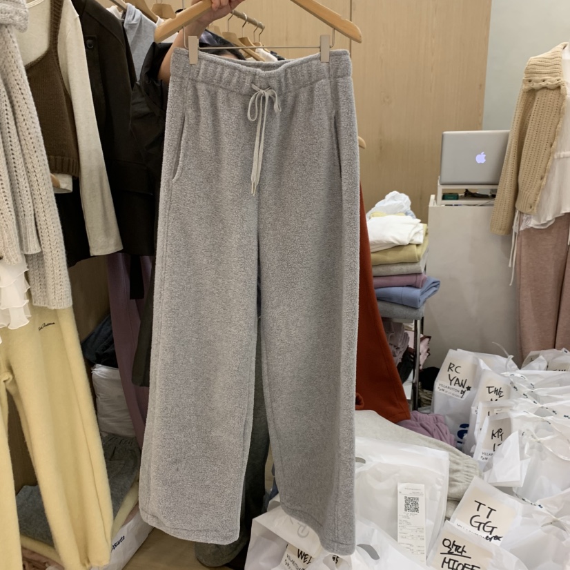 VILLA BUTTON韓國直郵26秋冬蓬松搖粒絨束腳休閑褲可調節口袋VILLA BUTTON休閑褲圖色7灰