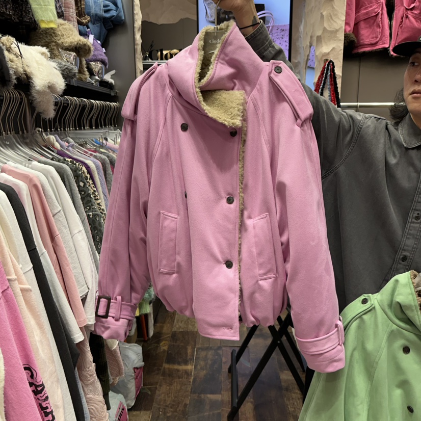 CLODE東大門代購26秋冬短款加絨麂皮外套短款棉服可調節雙排扣CLODE短款棉服圖色2