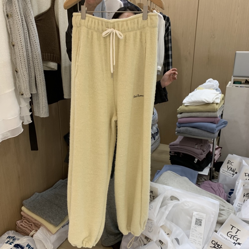 VILLA BUTTON東大門直郵26秋冬抽繩束腳休閑毛巾褲休閑褲可調VILLA BUTTON休閑褲圖色1