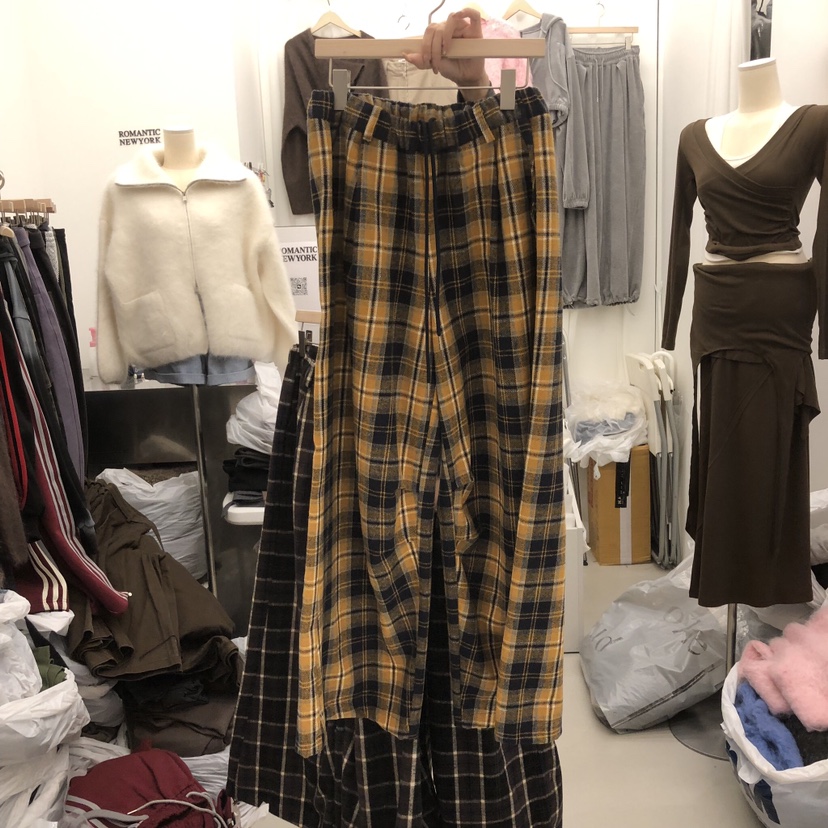 ROMANTIC NEWYORK韓國直郵26秋冬格紋闊腿休閑褲抽繩格子ROMANTIC NEWYORK休閑褲圖色2