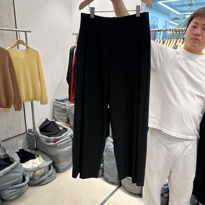 HONG.U韓國代購26秋冬黑色垂感闊腿休閑褲口袋直筒高腰HONG.U休閑褲圖色1墨色