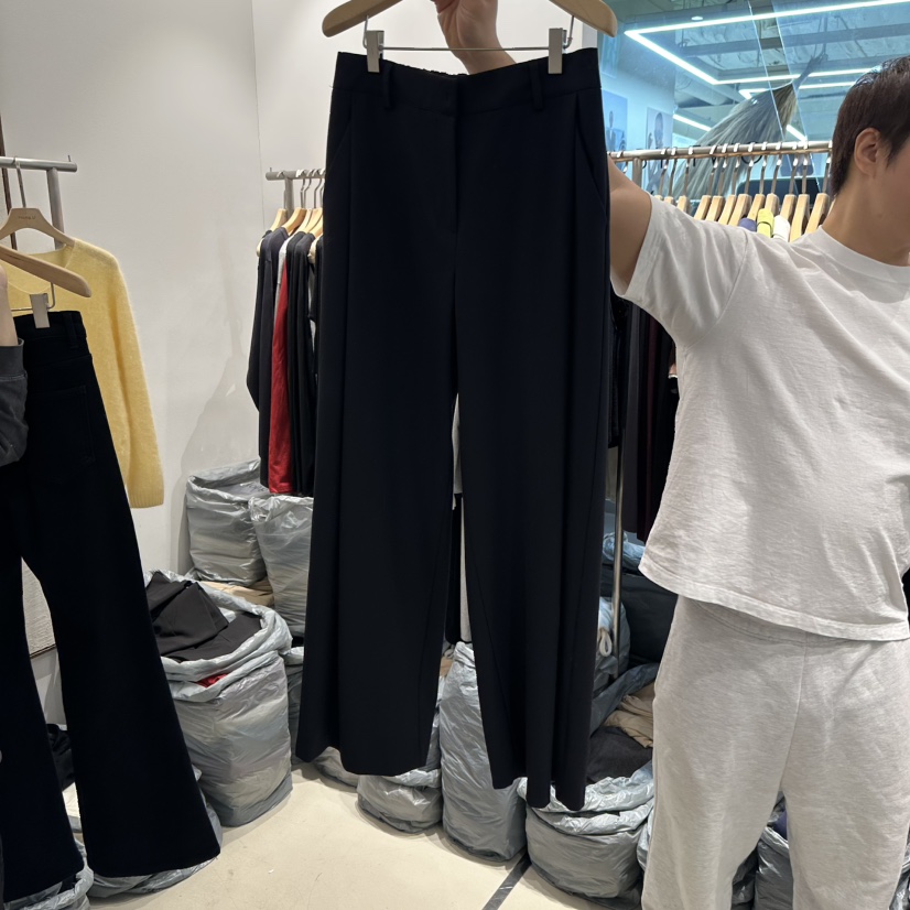 HONG.U韓國代購26秋冬黑色垂感闊腿休閑褲口袋直筒高腰HONG.U休閑褲圖色3藏藍色