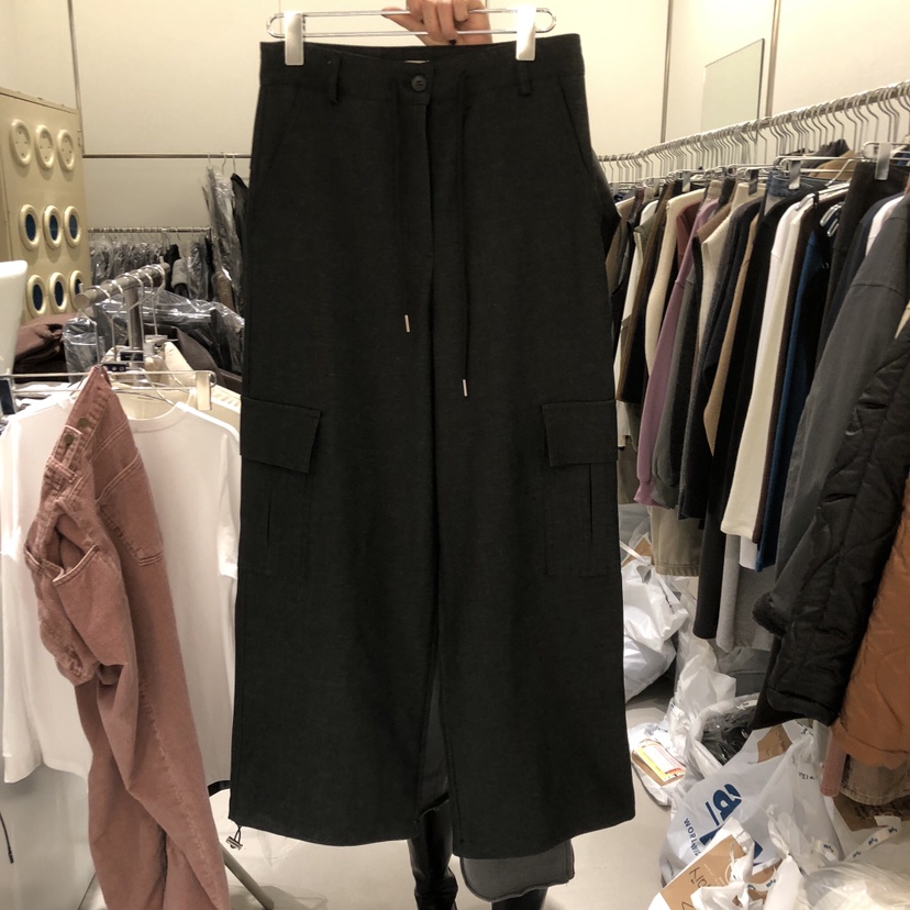 BANY ANCO東大門代購26秋冬工裝休閑褲工裝褲口袋抽繩直筒紐扣BANY ANCO休閑褲圖色2黑