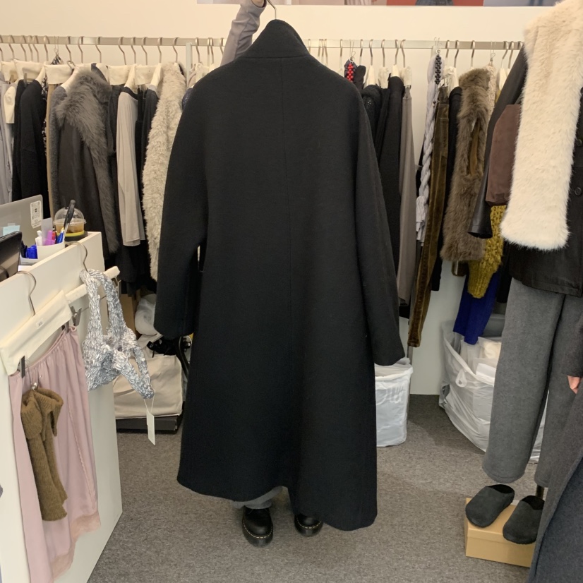 SALONDEMAG韓國直郵26秋冬立領寬松毛呢大衣中長款大衣單排扣SALONDEMAG中長款大衣