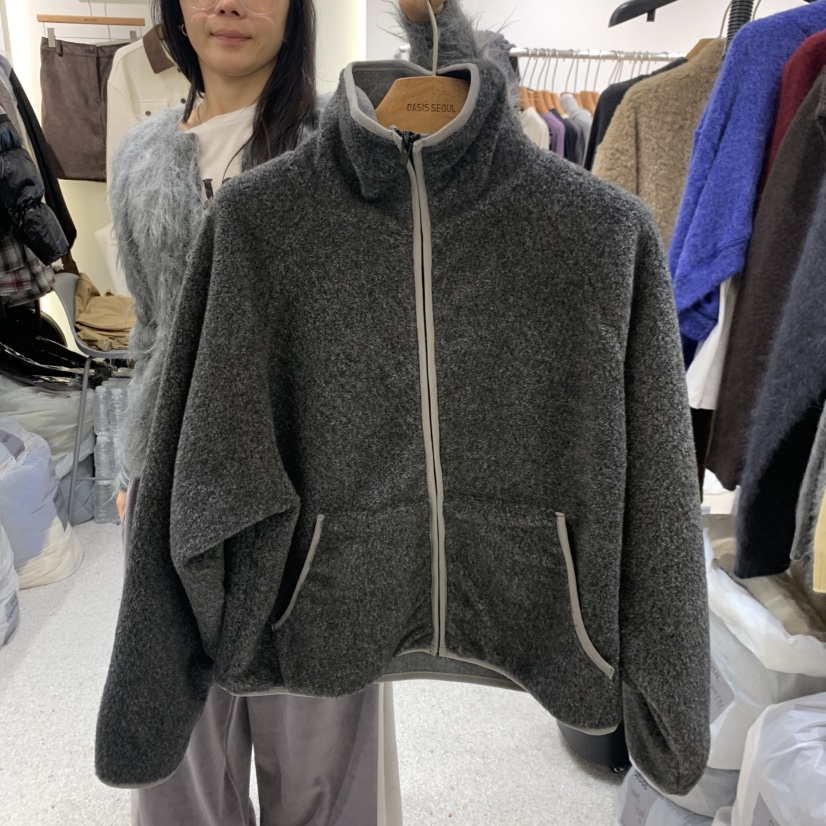 OASISSEOUL韓國代購26秋冬立領寬松搖粒絨夾克插肩袖口袋立領OASISSEOUL夾克圖色2