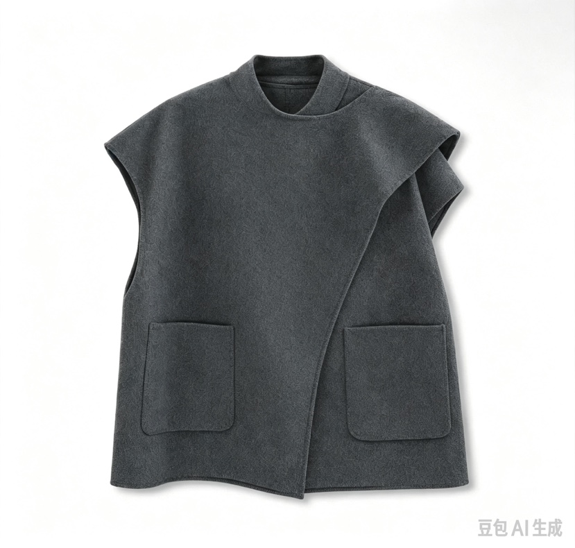 A.b/AUTUMN BEIGE東大門實拍26秋冬不對稱立領毛呢馬甲不對稱A.b/AUTUMN BEIGE馬甲圖色1