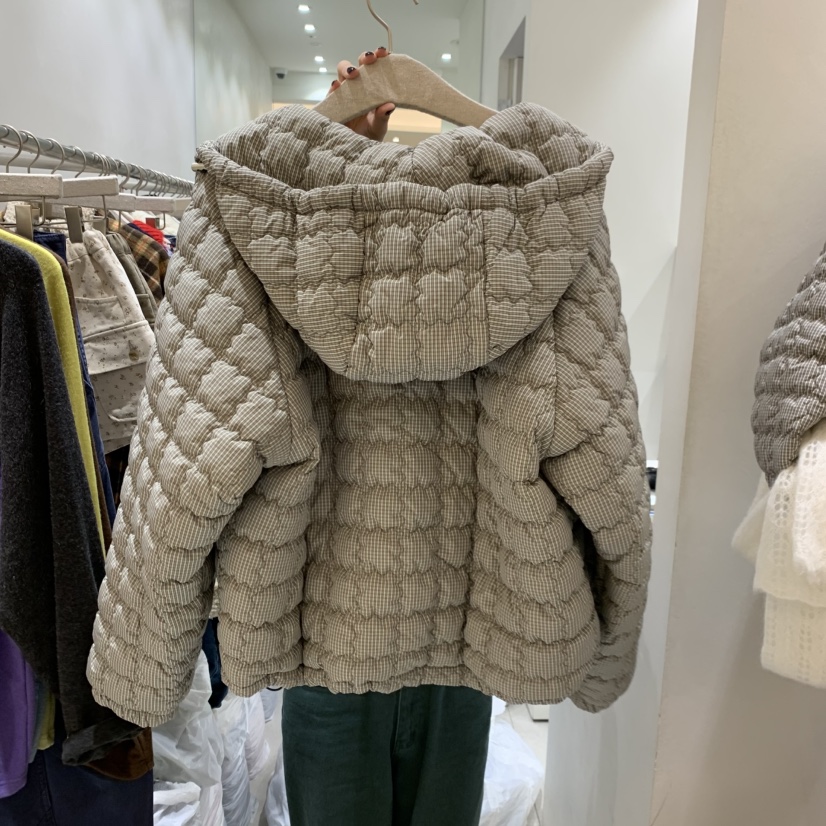 A.SOME東大門實拍26秋冬短款格紋絎縫棉服短款棉服羽絨服口袋A.SOME短款棉服