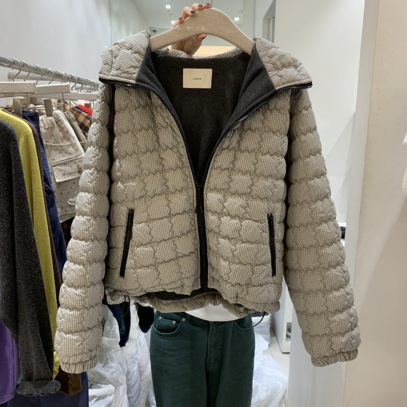 A.SOME東大門實拍26秋冬短款格紋絎縫棉服短款棉服羽絨服口袋A.SOME短款棉服圖色1薄荷