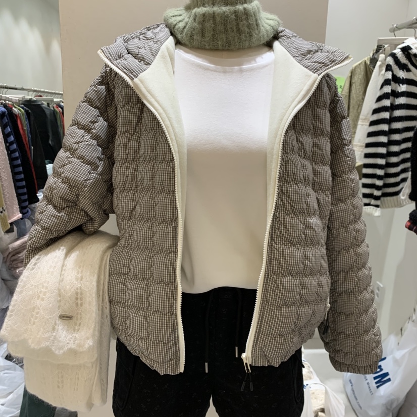 A.SOME東大門實拍26秋冬短款格紋絎縫棉服短款棉服羽絨服口袋A.SOME短款棉服圖色2黑