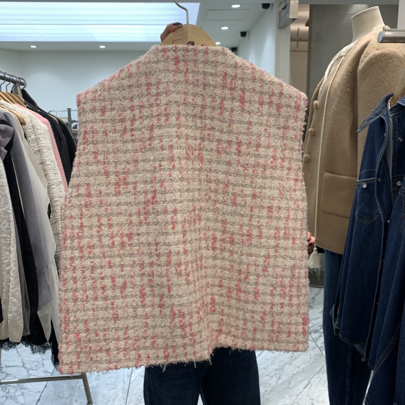 A STORE東大門直郵26秋冬小香風珍珠扣圓領馬甲珍珠圓領無袖A STORE馬甲