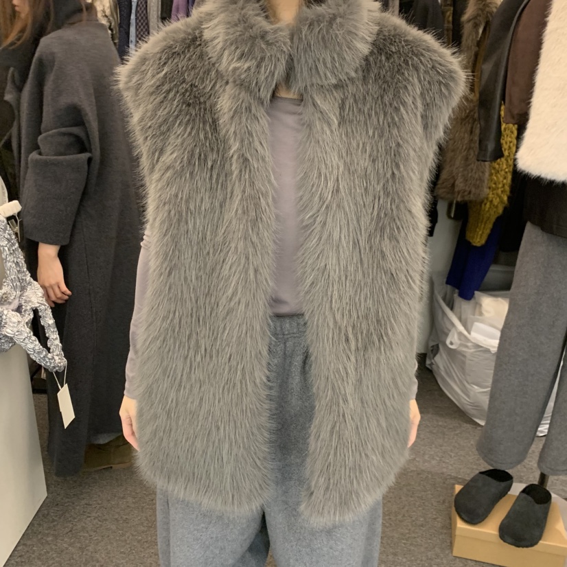 SALONDEMAG東大門直郵26秋冬拼接毛絨皮面馬甲單排扣毛絨立領SALONDEMAG馬甲圖色2