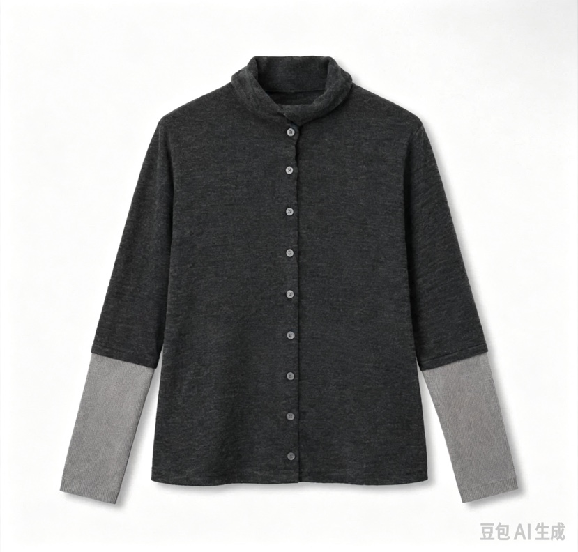 A.b/AUTUMN BEIGE韓國直郵26秋冬拼色針織開衫單排扣高領撞色A.b/AUTUMN BEIGE開衫圖色1