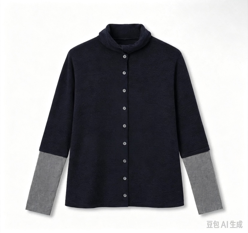 A.b/AUTUMN BEIGE韓國直郵26秋冬拼色針織開衫單排扣高領撞色A.b/AUTUMN BEIGE開衫圖色2