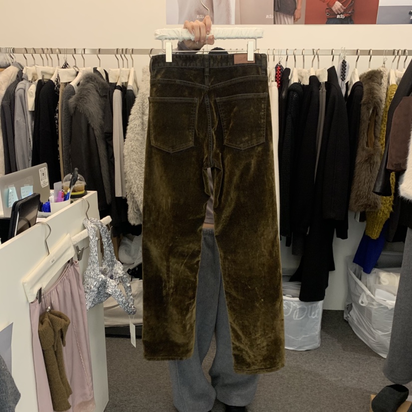 SALONDEMAG韓國直郵26秋冬直筒絲絨牛仔休閑褲天鵝絨口袋直筒SALONDEMAG休閑褲