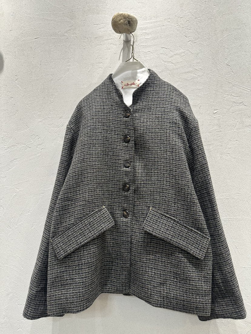 AT NOTE東大門代購26秋冬復古千鳥格立領毛呢夾克單排扣立領寬AT NOTE夾克圖色2