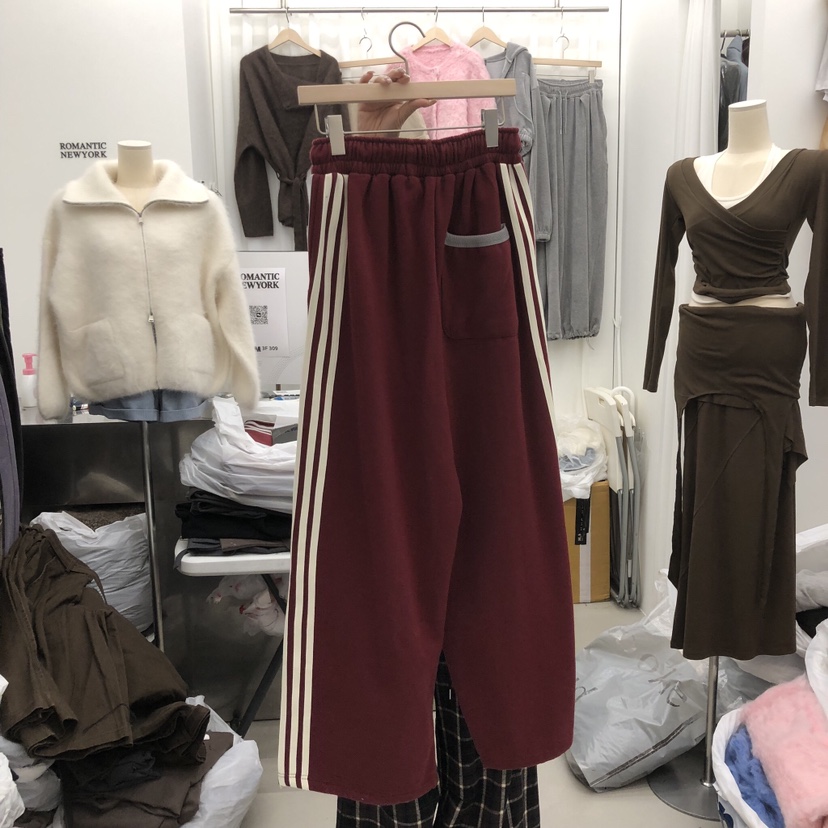 ROMANTIC NEWYORK東大門實拍26秋冬條紋加絨闊腿褲休閑褲闊腿ROMANTIC NEWYORK休閑褲