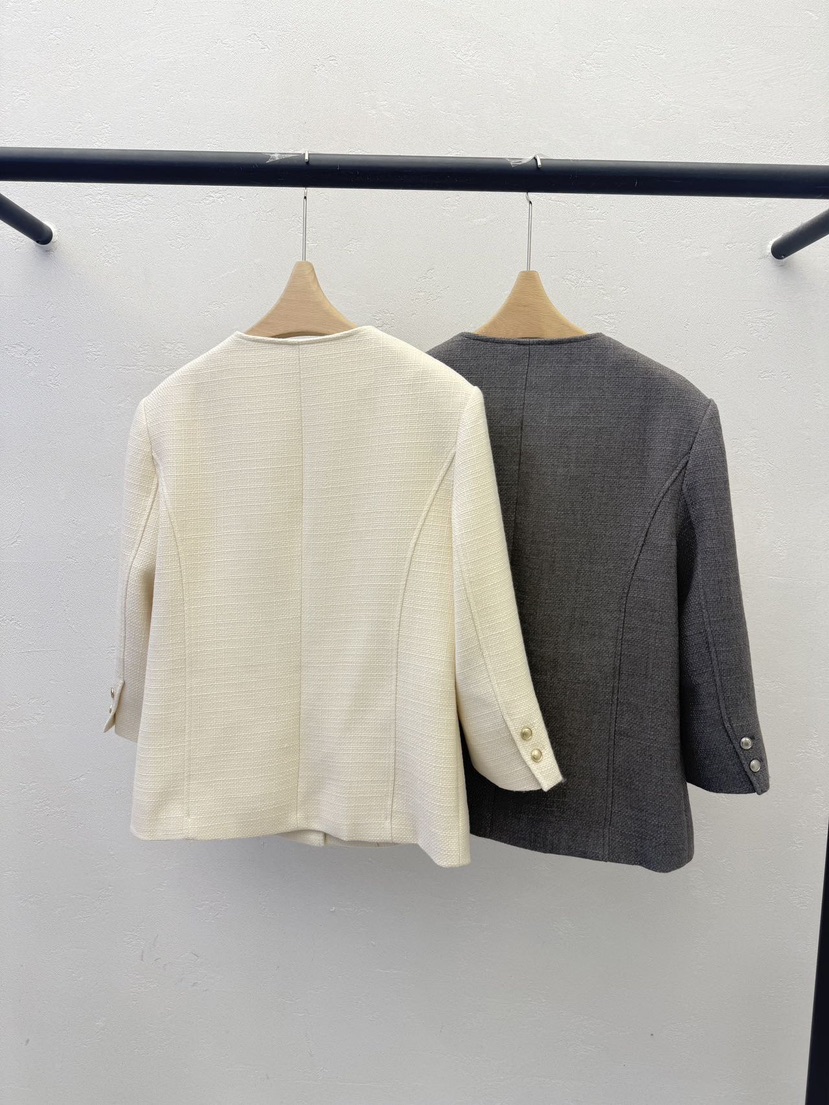 A.b/AUTUMN BEIGE東大門實拍26秋冬圓領粗紡七分袖夾克圓領A.b/AUTUMN BEIGE夾克