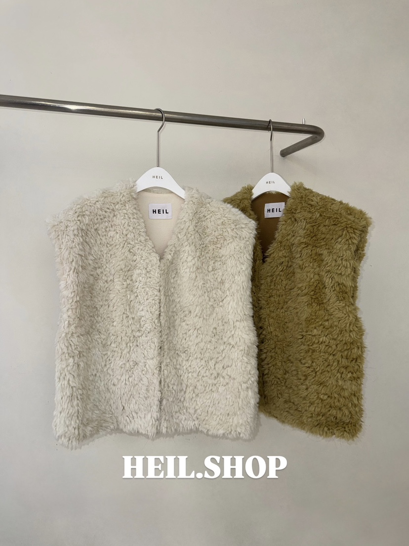 HEIL東大門實拍26秋冬V領毛絨馬甲 簡約日常款奶油色V領皮草無HEIL馬甲