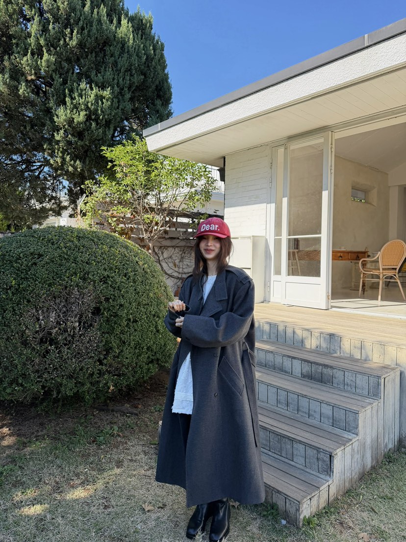 SOLAR東大門代購26秋冬系帶收腰毛呢大衣中長款大衣含腰帶口袋SOLAR中長款大衣