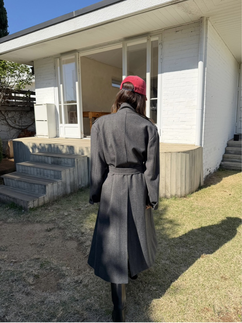 SOLAR東大門代購26秋冬系帶收腰毛呢大衣中長款大衣含腰帶口袋SOLAR中長款大衣