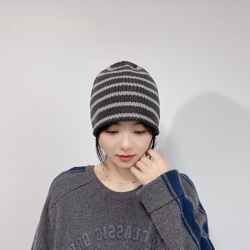 LOVELY HAT東大門實拍26秋冬軟頂條紋針織帽帽子LOVELY HAT帽子