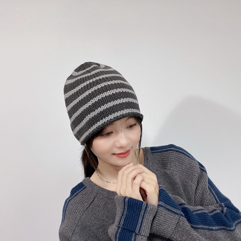 LOVELY HAT東大門實拍26秋冬軟頂條紋針織帽帽子LOVELY HAT帽子